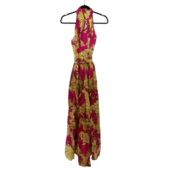 Grass-Fields African Print Halter Maxi Dress, Pink and Yellow, Small - Picture 5 of 10